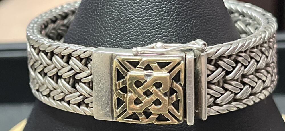 VTG 18K SOLID GOLD STERLING SILVER HELEN CHANTLER BRACELET MESH WEAVE-DESIGN